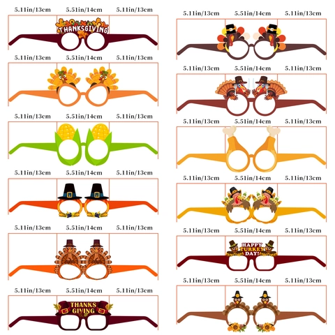 Thanksgiving Party Decorative Paper Glasses Turkey Pumpkin Maple Leaf Design Photo Booth Props For Holiday Celebration