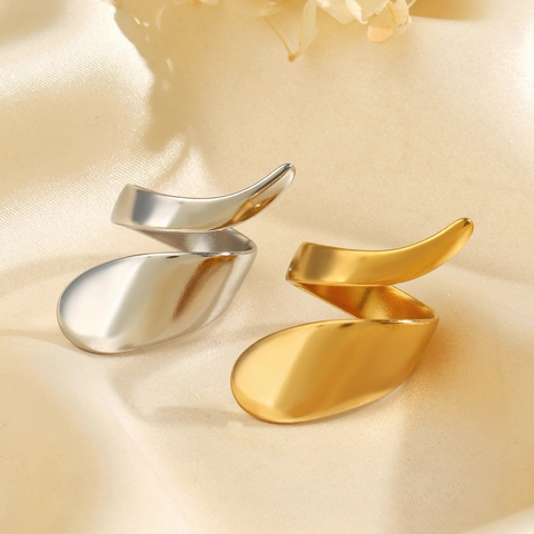Exaggerated Geometric Irregular Spiral Ring 18K Gold Plated Stainless Steel Open Adjustable Fashion Jewelry Women