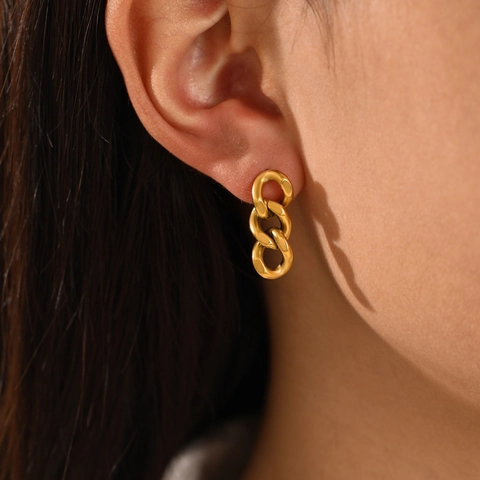 Pendientes De Eslabones De Cadena Cubana De Acero Inoxidable Joyería Geométrica Minimalista Para Mujeres