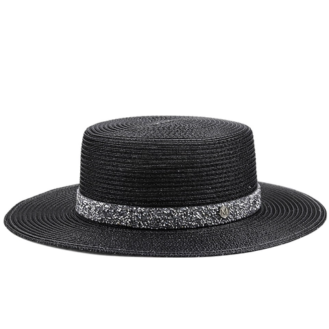 Cappello Di Paglia Boater Da Donna Piano Con Fascia Strass Traspirante Ala Larga Spiaggia Estate Viaggio Accessori
