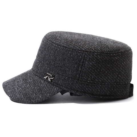 Berretto Militare Invernale Da Uomo Calda Mista Lana Cappello Piatto Con Paraorecchie Regolabile Stile Militare