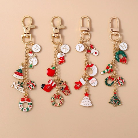 Porte-clés en Alliage de Zinc de Noël Émail Or Arbre de Noël Couronne Cloche Chaussette Cerf Pendentif Charme de Sac de Festival