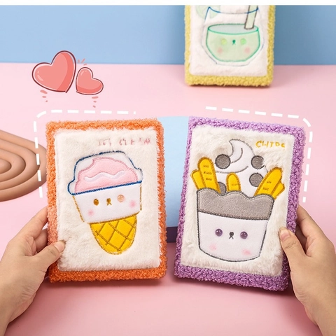Cuaderno De Peluche Lindo Diario Suave Con Bordado De Postres Páginas Interiores Coloridas Papelería Escolar Regalo