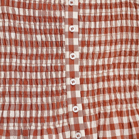 Gingham Cami Top En A-Lijn Midi-Rok Gesmokte Top Met Knopen Verstelbare Bandjes Zoete Stijl Vrouwen Polyester