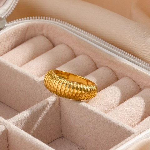 Anillo De Banda Croissant Chapado En Oro 18K Acero Inoxidable Rayado Esmalte Colorido Joyería De Moda Para Mujeres