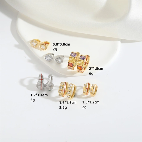 Pendientes de Aro Redondos de Cobre y Circonia Minimalistas Para Mujer Chapados en Oro y Plata Piedra de Color Joyería de Moda