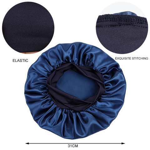 Satin Bonnet Sleep Cap For Women Satin Like Hair Protection With Wide Elastic Band Solid Color Night Headwear