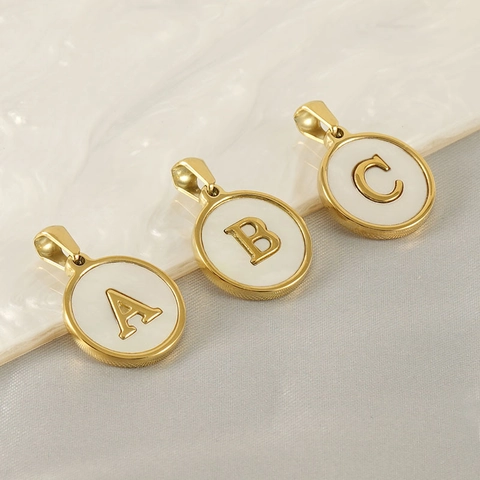 Collar Colgante Letra Oro 18k Chapado Acero Inoxidable Redondo Nácar Concha Alfabeto Joyería Para Mujeres