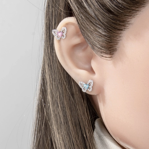 Hohl Schmetterling Herz Zirkonia Ohrknorpel Stecker Piercing Schmuck Kupfer Titanstahl Schraubverschluss Elegant