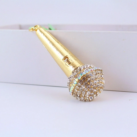 Kreatives Mikrofon Schlüsselanhänger Zinklegierung Mic Anhänger Mit Strass Glitzernde Auto Schlüsselring Taschenzubehör Musik Geschenk