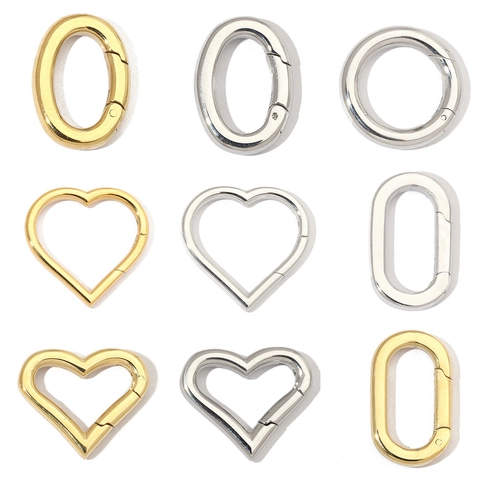 Stainless Steel Spring Clasps Mirror Polished Round Heart Oval Open Rings Jewelry Necklace Connectors For DIY Making