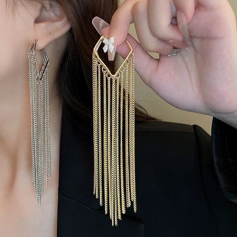 Lange Quastenohrringe Aus Legierung Geometrisches Dreieck Mit Silbernen Ohrsteckern Western Mode Schmuck Für Damen