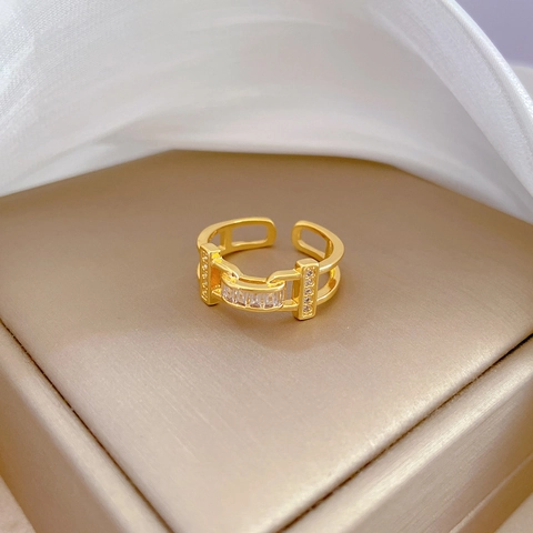 Baguette Zirkonia Messingring Echtvergoldet Verstellbar Offen Geometrisch Minimalistischer Schmuck Für Damen