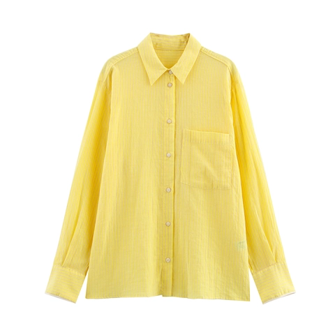 Dames Blouse Met Lange Mouwen Gestreepte Revers Knoopsluiting Losse Pasvorm Casual Tops Met Borstzak
