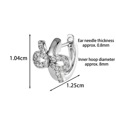 Bow Knot Hoop Earrings Copper Micro Pave Cubic Zirconia Elegant Silver Color Ear Piercing Jewelry For Women