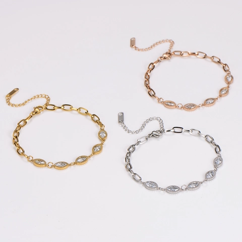 Bracciale Di Moda In Acciaio Inossidabile Con Zirconia Per Donna Pietra Marquise Intarsiata Elegante Gioielli A Catena Regolabile
