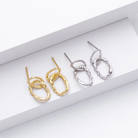 In elkaar Grijpende Dubbele Ring Oorbellen 925 Sterling Zilver Gehamerde Textuur Minimalistische Geometrische Sieraden Dames