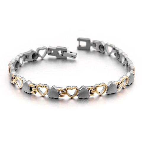 Heart Shaped Magnetic Therapy Bracelet Titanium Stainless Steel Two Tone Gold Silver Health Care Jewelry For Women Gift