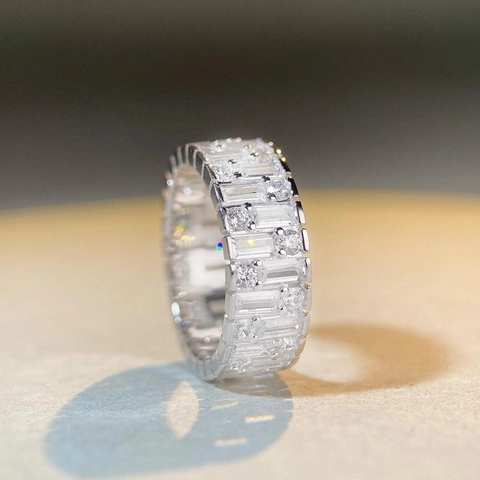 925 Sterling Silver Eternity Band Ring With Rhinestone Geometric Hip Hop Style Minimalist Niche Jewelry For Men Women Couples Gift