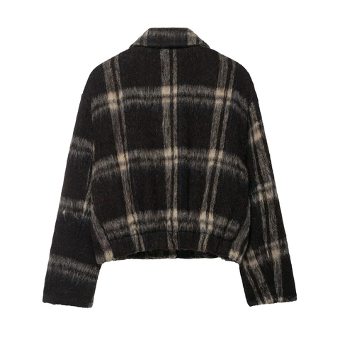 Giacca A Quadri Da Donna Cappotto Vestibilità Larga Tessuto Peloso Revers Monopetto Manica Lunga Casual Streetwear Vintage