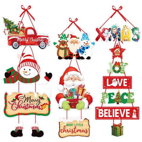 Christmas Door Hanger Hanging Decoration Paper DIY Santa Claus Snowman Festive Ornament For Front Door Wall Porch