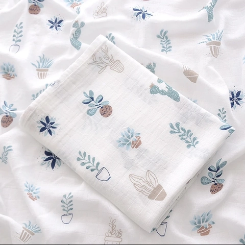 Baby Muslin Swaddle Blanket Bamboo Cotton Gauze Breathable Soft Cartoon Animal Floral Print For Newborn Infants