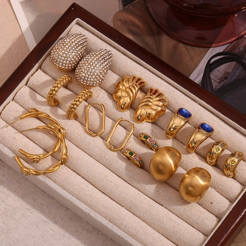 Creolen Stecker Ohrringe 316L Edelstahl 18K Vergoldet Bunte Zirkon Geometrisch Retro Mode Schmuck Für Damen