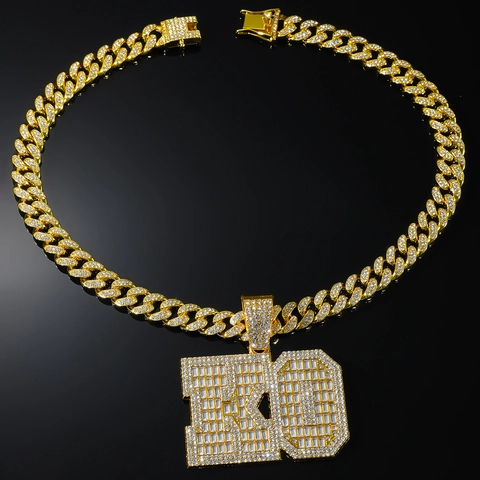 Hip Hop Iced Out Pendant Necklace Alloy Rhinestone Cuban Link Chain Street Punk Style Jewelry For Men And Women