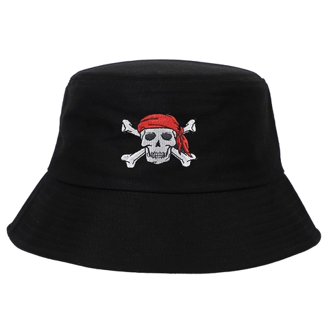 Cappello Pescatore Ricamo Teschio Cotone Streetwear Pirata Protezione Solare Cappello Esterno Unisex Moda