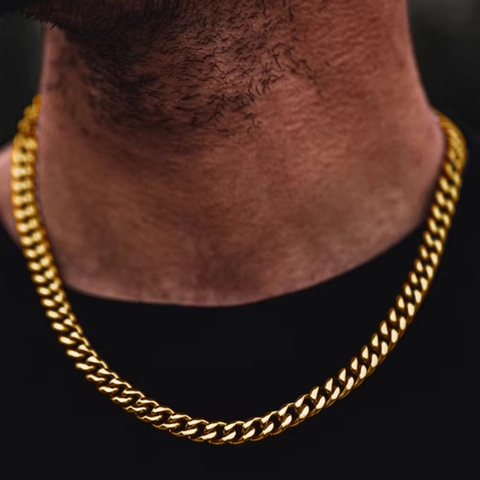 Stainless Steel Cuban Link Necklace Hip Hop Geometric Polished Gold Silver Color Minimalist Fashion Jewelry Women