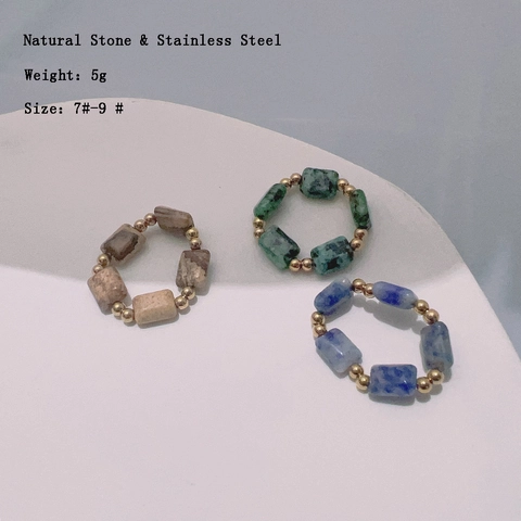 Anello Di Perline In Pietra Naturale Acciaio Inossidabile Fatto A Mano Elastico Regolabile Gioielli Boho Per Donna