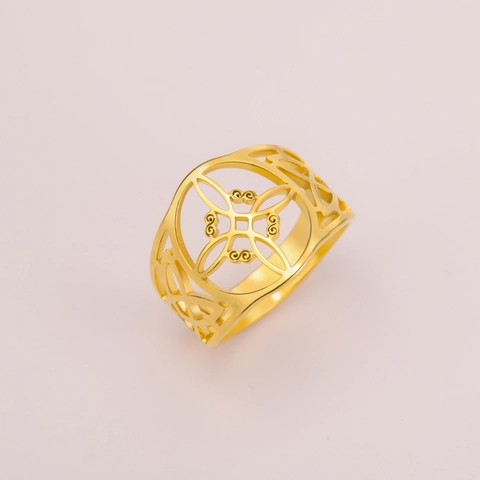 Vintage Stainless Steel Ring Hollow Witch Knot Geometric Celtic Pattern Fashion Jewelry For Men And Women