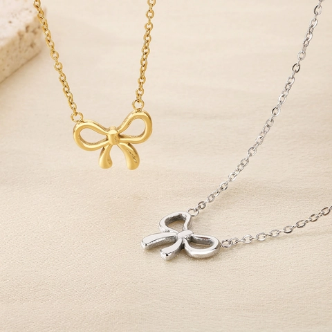Collar De Lazo Minimalista Acero Inoxidable 316L Colgante De Nudo De Mariposa Hueco Joyería Delgada Para Mujeres Y Niñas