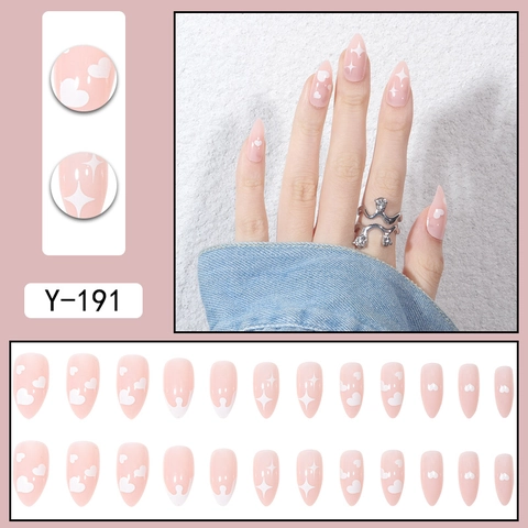 Unghie Finte Rosa Forma Mandorla Appuntita Con Motivi Cuore E Stella Design Dolce Minimalista Per Donna Manicure Fai Da Te