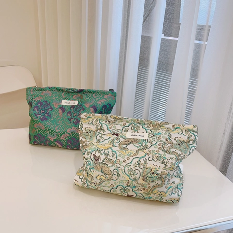 Neceser De Jacquard Estilo Chino Nuevo Vintage Patrón Floral Dragón Oriental Forro De Lona Bolsa De Maquillaje Embrague