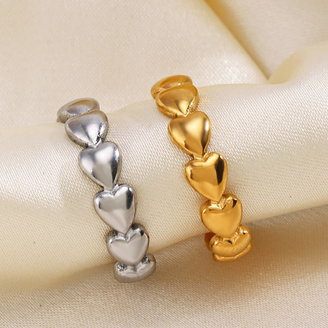 Anillo Abierto De Corazones Enlazados De Acero Inoxidable Chapado En Oro De 18K Ajustable Joyería Minimalista Para Mujer