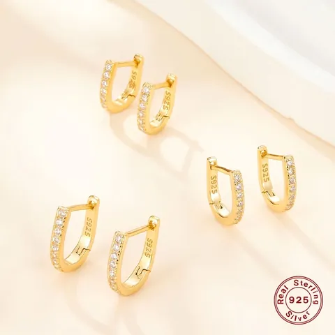 925 Sterling Silver Huggie Earrings For Women Zirconia U Shaped Minimalist Chic Jewelry