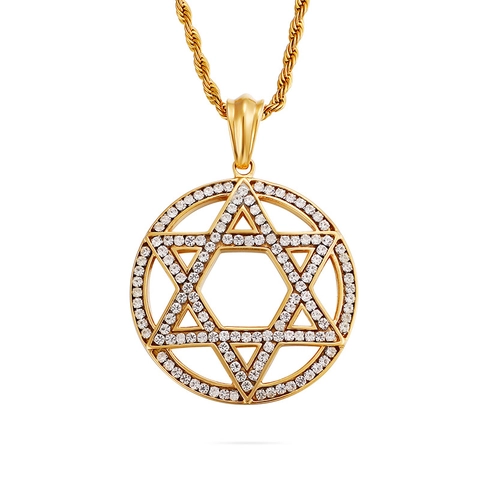 Collana Pendente Stella Di David Esagramma Acciaio Inossidabile Placcato Oro 18K Iced Out Zirconia Gioielli Hip Hop Uomo
