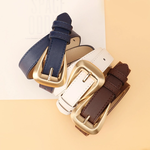 Cintura in Ecopelle da Donna Con Fibbia ad Ardiglione in Lega Semplice Moda Cinturino Versatile per Abiti Jeans Vestiti Cintura Sottile Decorativa