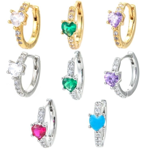 Hart Huggie Hoop Oorbellen Koper Verguld Zirkonia Micro Pave Tiny Petite Eenvoudige Sieraden Voor Vrouwen
