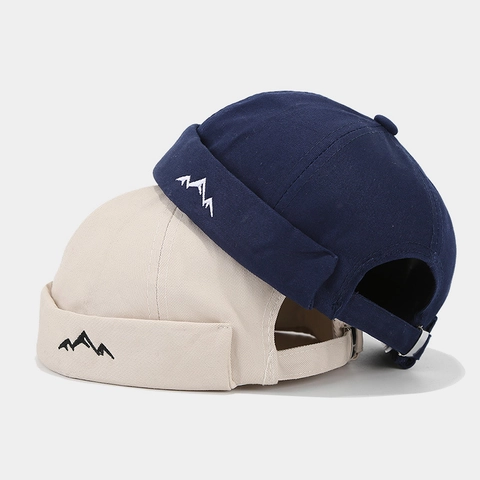 Docker Hat Men Cotton Retro Brimless Cap Mountain Peak Embroidery Adjustable Streetwear Hip Hop Miki Hat Novelty