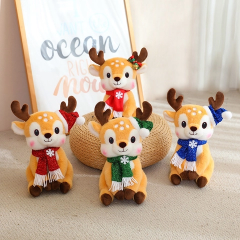 Peluche Di Renna Di Natale Alce Morbido Sciarpa Di Fiocchi Di Neve Cappello Di Paillettes Decorazione Regalo Per Bambini