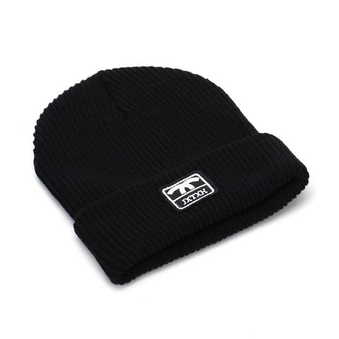 Gorro De Punto Acanalado Acrílico Con Vuelta Color Sólido Suave Cálido Invierno Beanie Con Parche Bordado Para Hombre Mujer