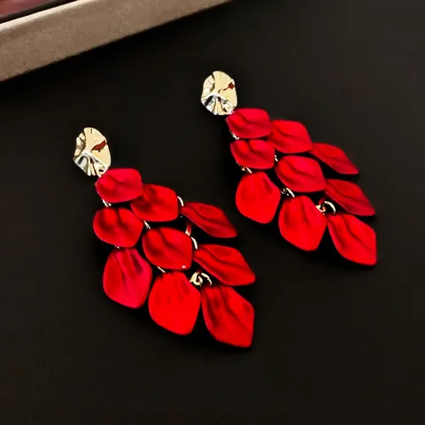 Vintage Layered Petal Tassel Dangle Earrings Alloy Acrylic Flower Jewelry With Silver Earring Post For Women