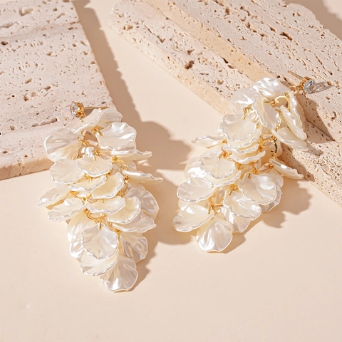 Orecchini A Nappa Con Petali Sovrapposti In Acrilico Fiore Zircone Rame Con Perno In Argento Stile Elegante Da Vacanza