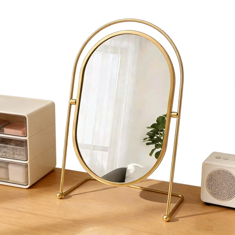 Desktop Makeup Mirror With Iron Frame Rotatable HD Glass Vanity Mirror For Bedroom Bathroom Minimalist Scandinavian Style