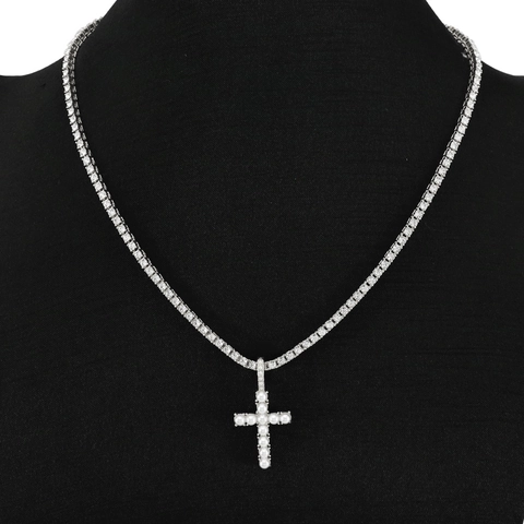 Cross Pendant Necklace Alloy Rhinestone Tennis Chain With Artificial Pearls Hip Hop Iced Out Jewelry For Men Women