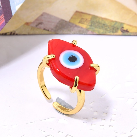 Evil Eye Ring Kupfer 18K Vergoldet Glas Bunt Offen Verstellbar Böhmisch Vintage Stil Schmuck Für Damen