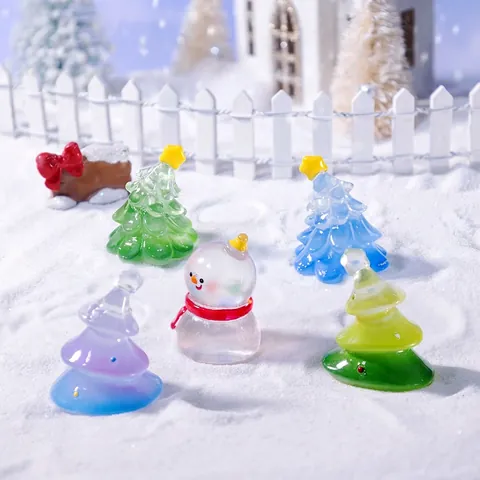 Miniatur Weihnachtsbaum Und Schneemann Figur Transparentes Harz Desktop Mikro Landschaft Deko Festliche DIY Ornamente