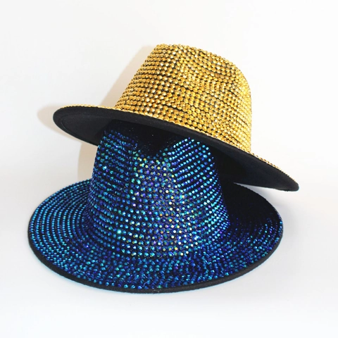 Full Rhinestone Fedora Hat Sparkling Wide Brim Jazz Hat For Women Stage Party Carnival Wear